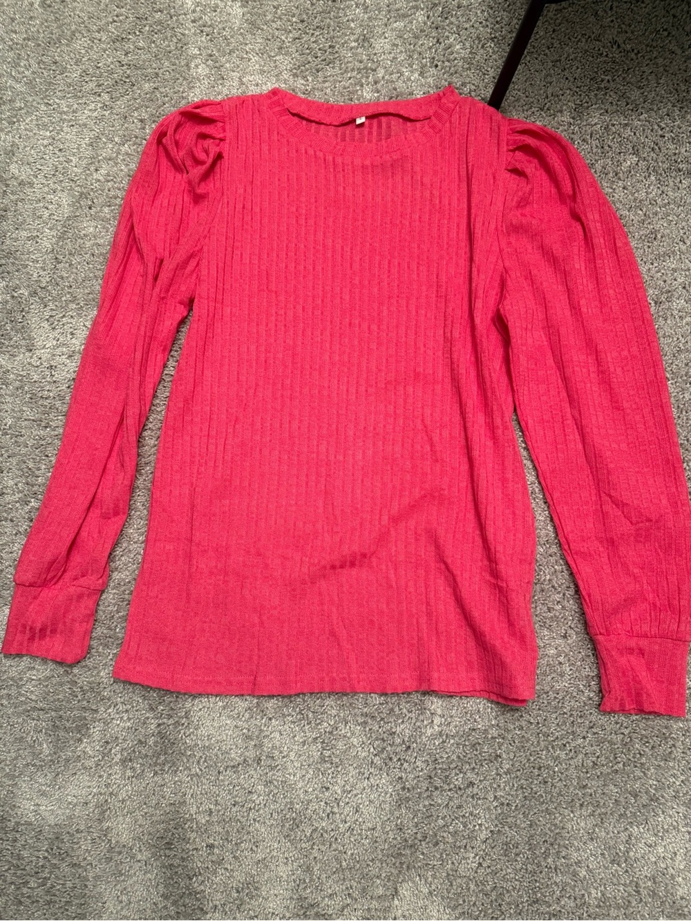 Women’s Pink Puff-Sleeve Rib Knit Sweater